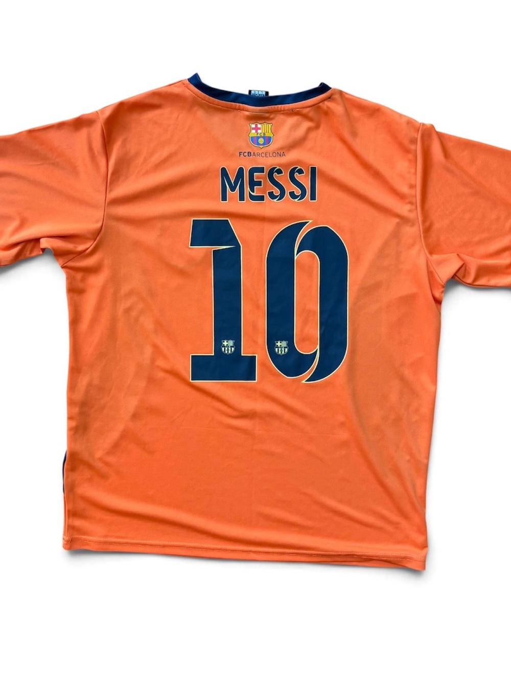 FC Barcelona Messi #10 Orange & Navy Soccer Jersey Men’s Large